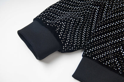 251014 A new high-quality black velvet shiny diamond craft zipper jacket