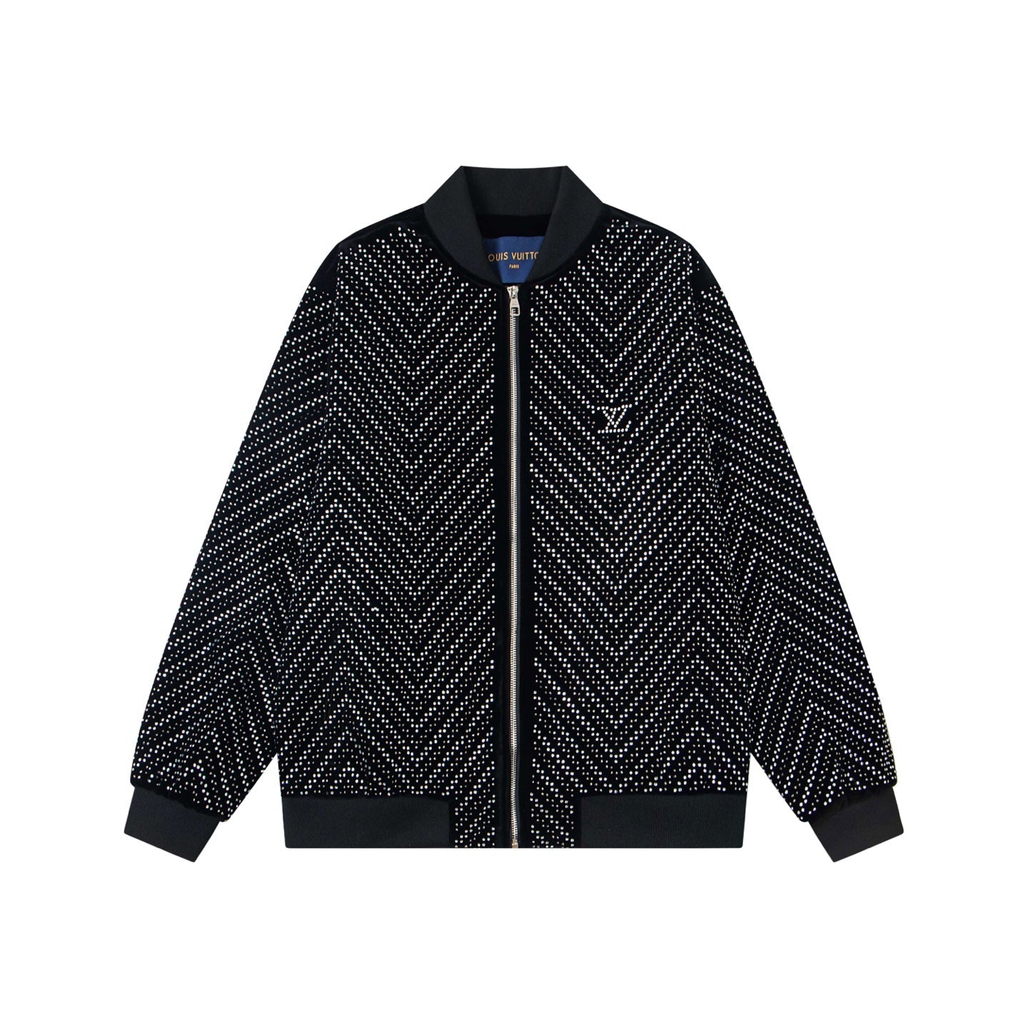 251014 A new high-quality black velvet shiny diamond craft zipper jacket
