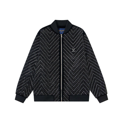 251014 A new high-quality black velvet shiny diamond craft zipper jacket