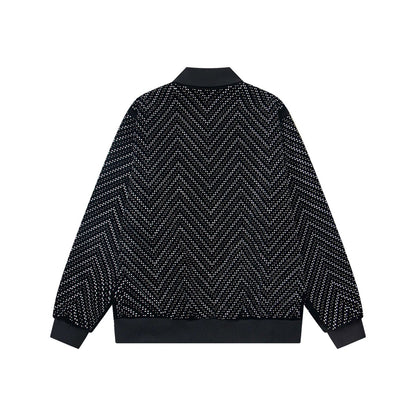251014 A new high-quality black velvet shiny diamond craft zipper jacket