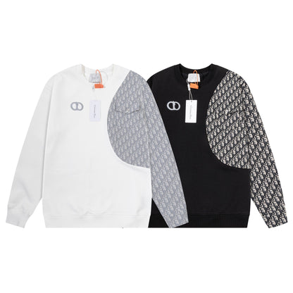 251014 A new high-quality fabric patchwork pocket round-neck sweatshirt