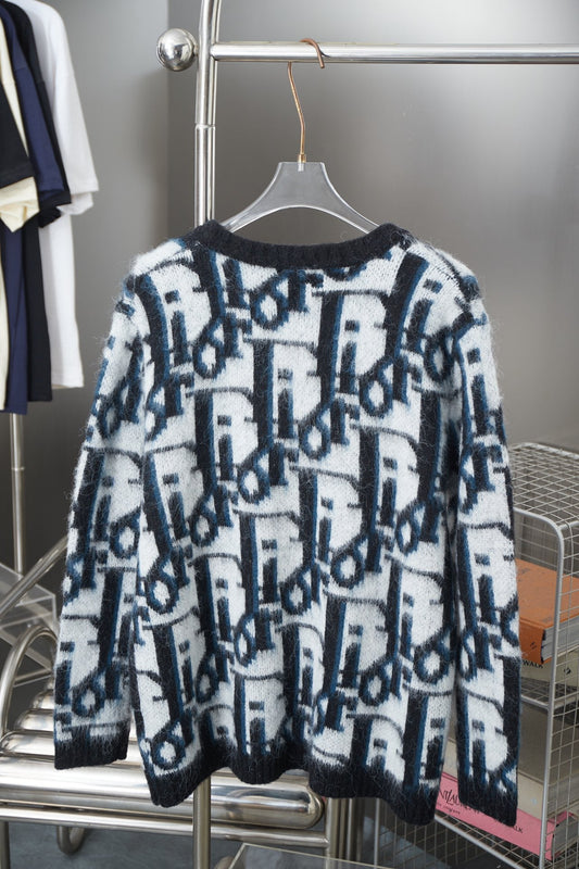 251014 New high-quality mohair full jacquard knitted cardigan sweater