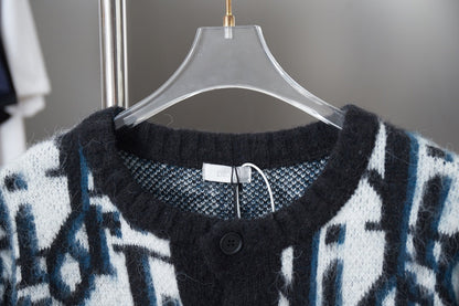 251014 New high-quality mohair full jacquard knitted cardigan sweater