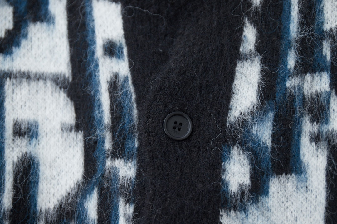 251014 New high-quality mohair full jacquard knitted cardigan sweater