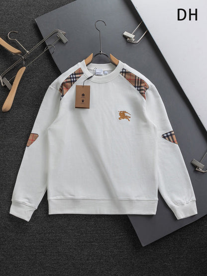 251014 A new high-quality classic checkered patchwork round-neck sweatshirt