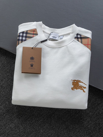 251014 A new high-quality classic checkered patchwork round-neck sweatshirt