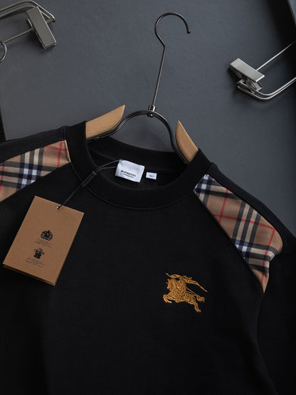 251014 A new high-quality classic checkered patchwork round-neck sweatshirt