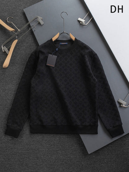 251014 A new high-quality full-body cut, embossed, letter-embroidered round-neck sweatshirt