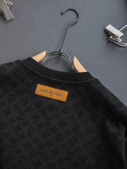 251014 A new high-quality full-body cut, embossed, letter-embroidered round-neck sweatshirt