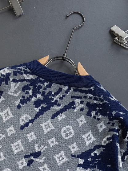 251014 A new high-quality jacquard full-printed graffiti letter round-neck sweatshirt