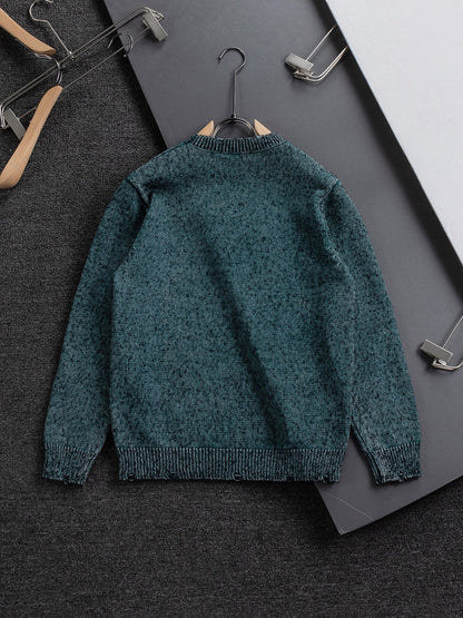 251014 New high-quality distressed applique embroidered sweater