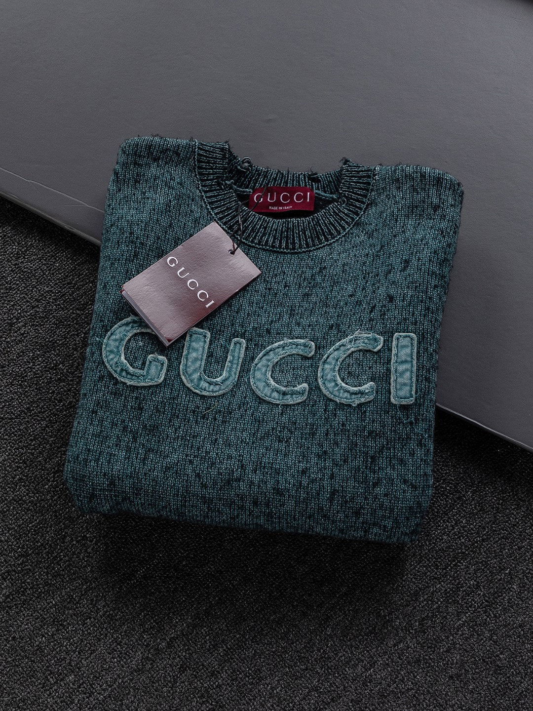 251014 New high-quality distressed applique embroidered sweater