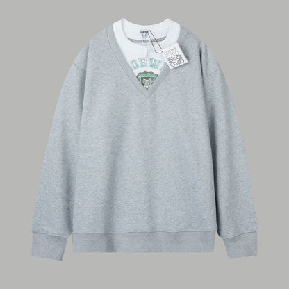 251014 New high-quality V-neck fake two-piece round-neck sweatshirt