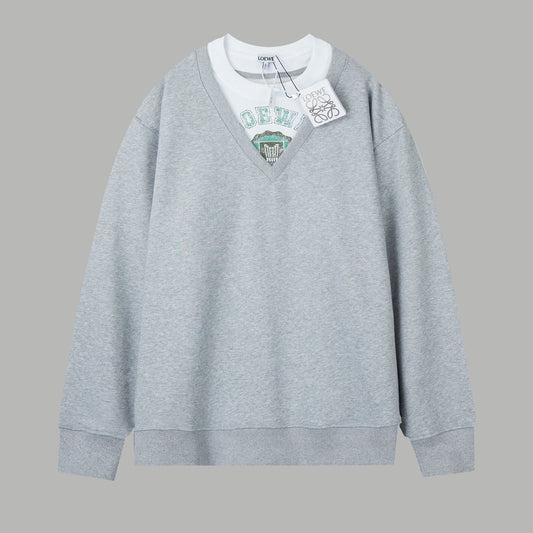 251014 New high-quality V-neck fake two-piece round-neck sweatshirt