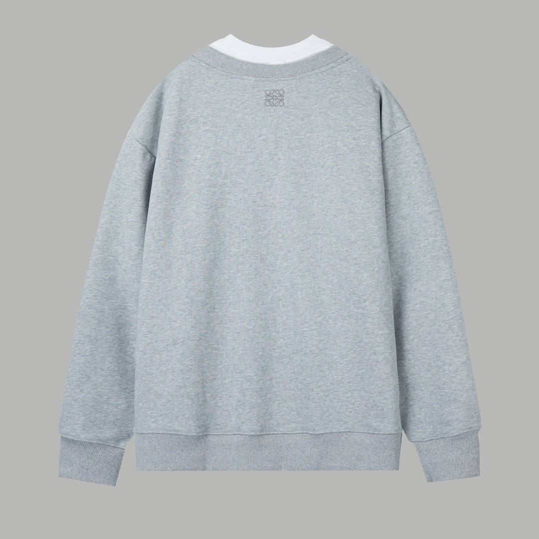 251014 New high-quality V-neck fake two-piece round-neck sweatshirt