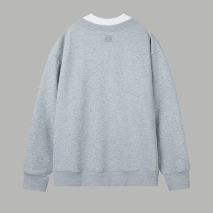 251014 New high-quality V-neck fake two-piece round-neck sweatshirt