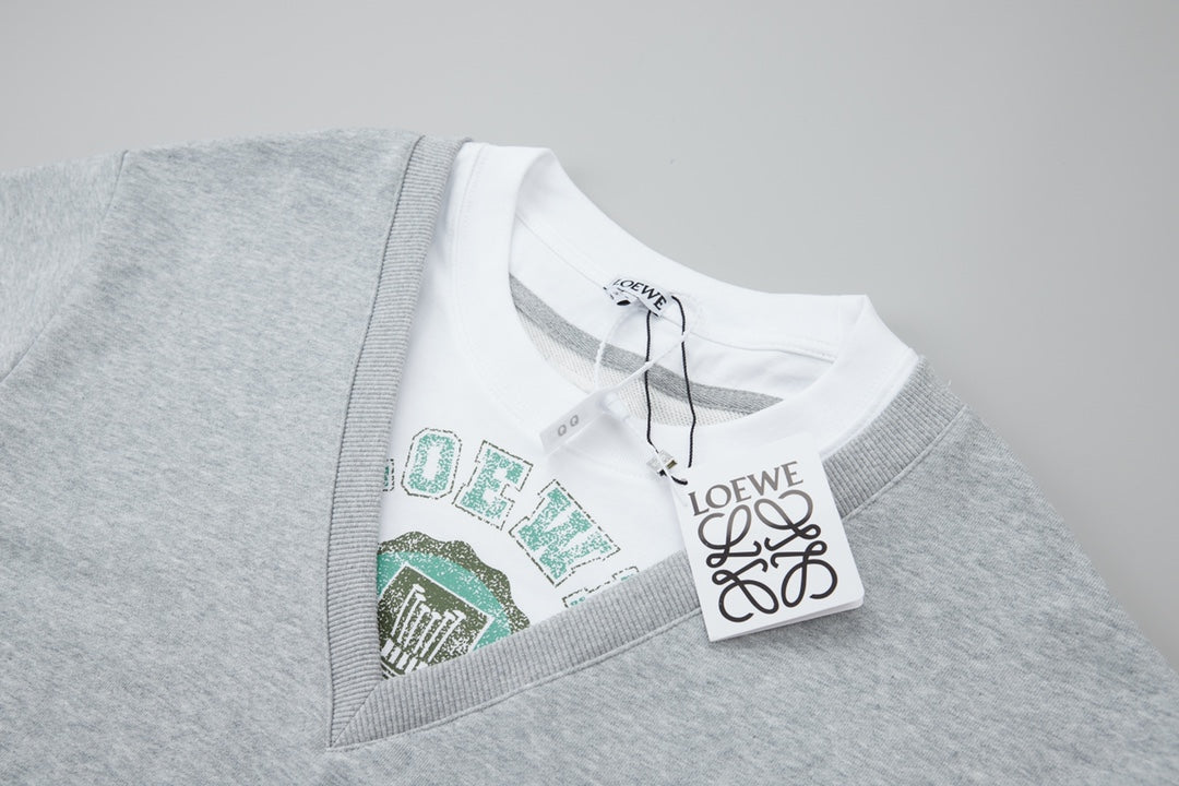 251014 New high-quality V-neck fake two-piece round-neck sweatshirt