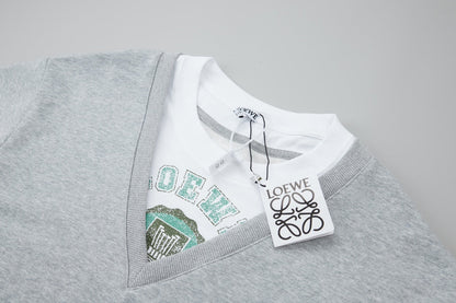 251014 New high-quality V-neck fake two-piece round-neck sweatshirt