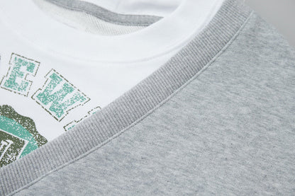 251014 New high-quality V-neck fake two-piece round-neck sweatshirt