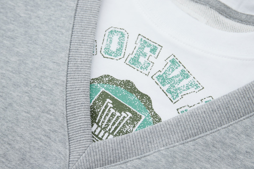 251014 New high-quality V-neck fake two-piece round-neck sweatshirt