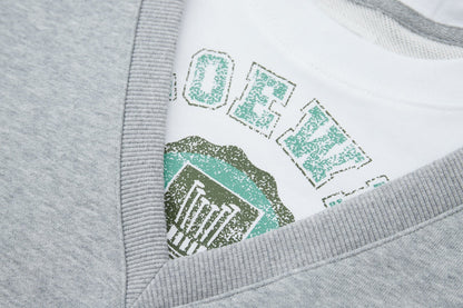 251014 New high-quality V-neck fake two-piece round-neck sweatshirt