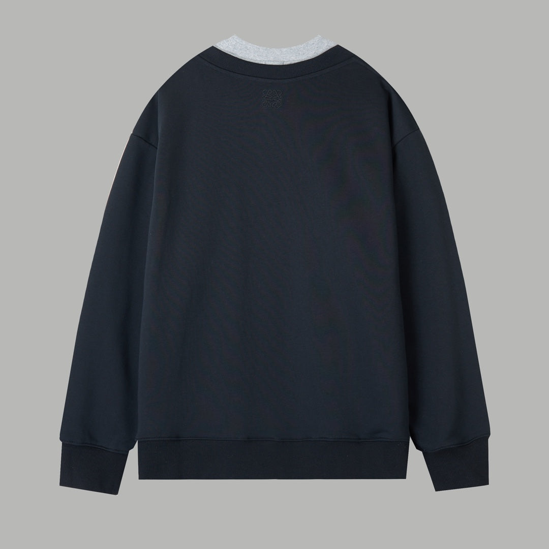 251014 New high-quality V-neck fake two-piece round-neck sweatshirt