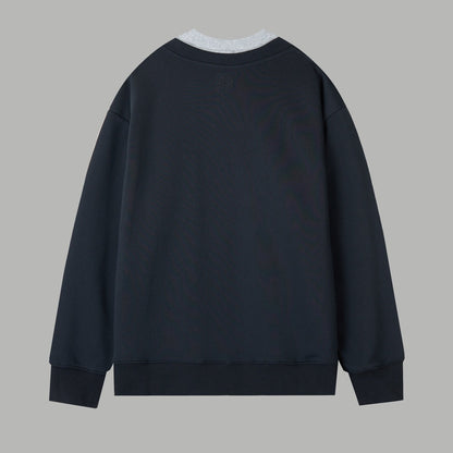 251014 New high-quality V-neck fake two-piece round-neck sweatshirt