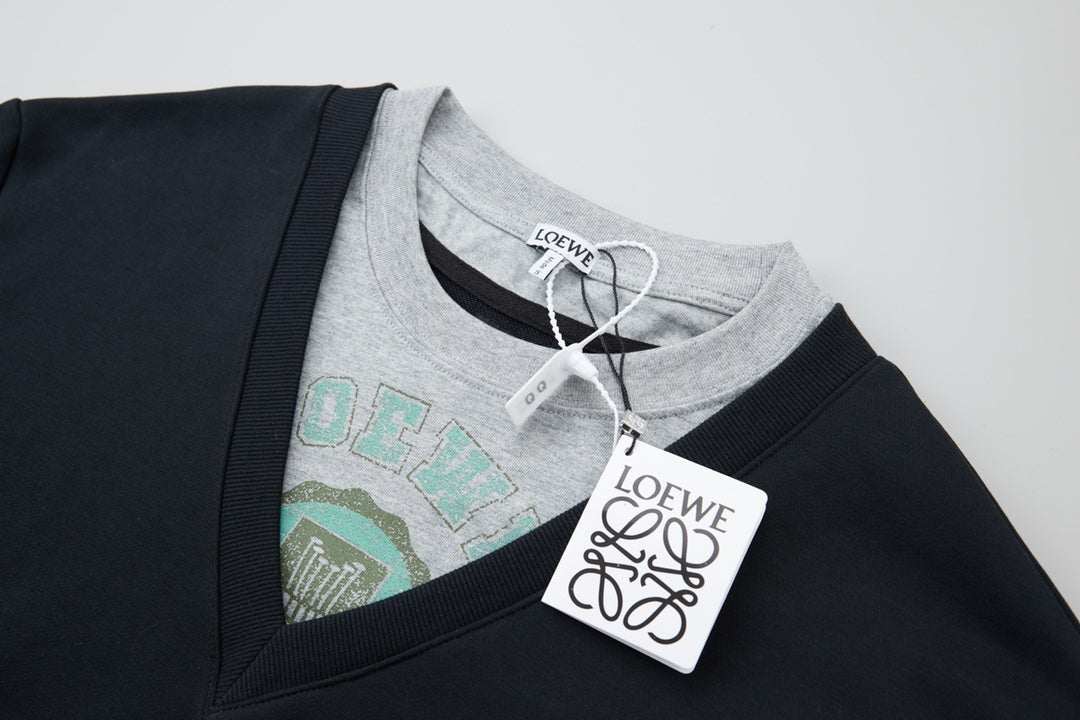 251014 New high-quality V-neck fake two-piece round-neck sweatshirt