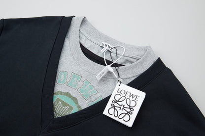 251014 New high-quality V-neck fake two-piece round-neck sweatshirt