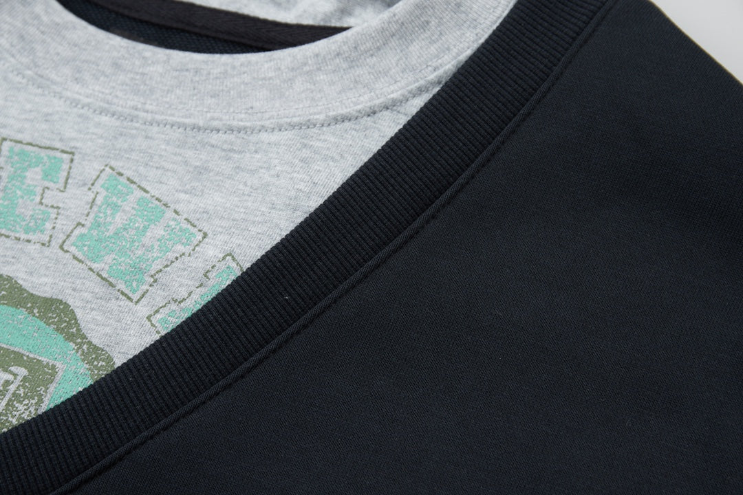 251014 New high-quality V-neck fake two-piece round-neck sweatshirt