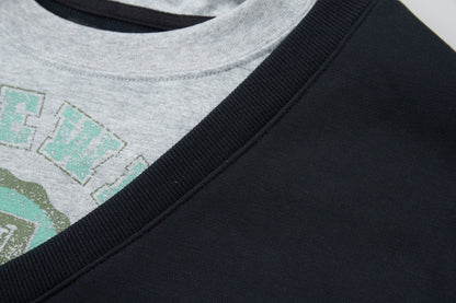 251014 New high-quality V-neck fake two-piece round-neck sweatshirt