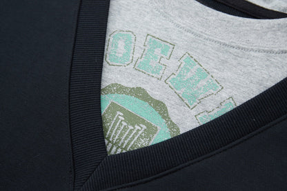 251014 New high-quality V-neck fake two-piece round-neck sweatshirt
