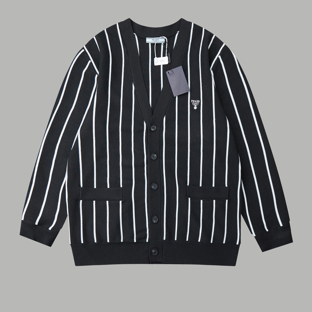 251014 New high-quality vertical embroidery knitted cardigan sweater
