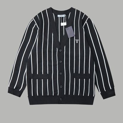 251014 New high-quality vertical embroidery knitted cardigan sweater