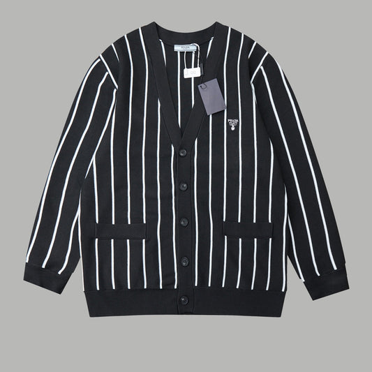 251014 New high-quality vertical embroidery knitted cardigan sweater