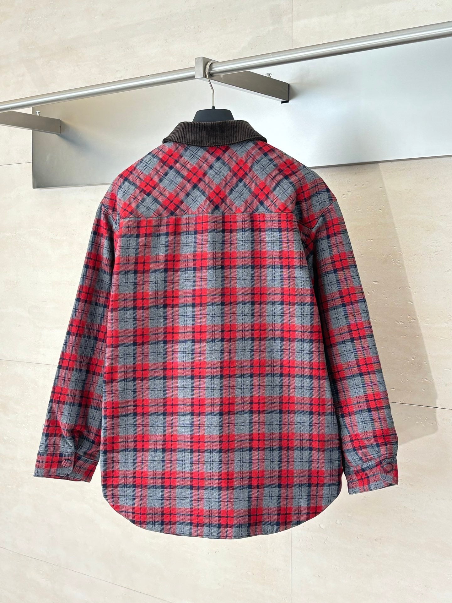251021 new high-quality wine-red checkered button-down jacket and cotton-padded jacket