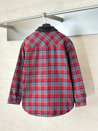 251021 new high-quality wine-red checkered button-down jacket and cotton-padded jacket