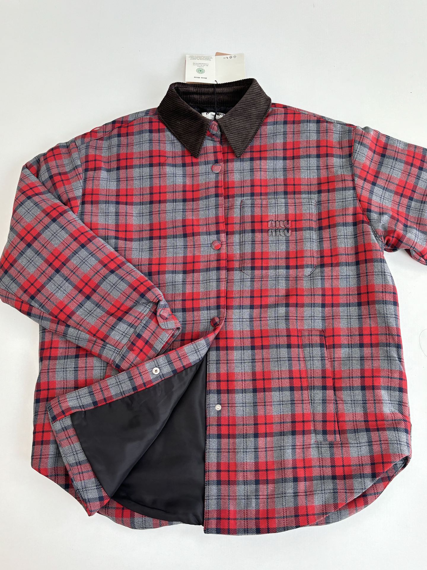 251021 new high-quality wine-red checkered button-down jacket and cotton-padded jacket