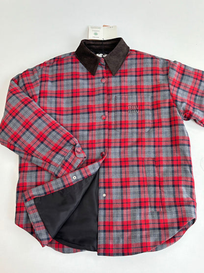 251021 new high-quality wine-red checkered button-down jacket and cotton-padded jacket