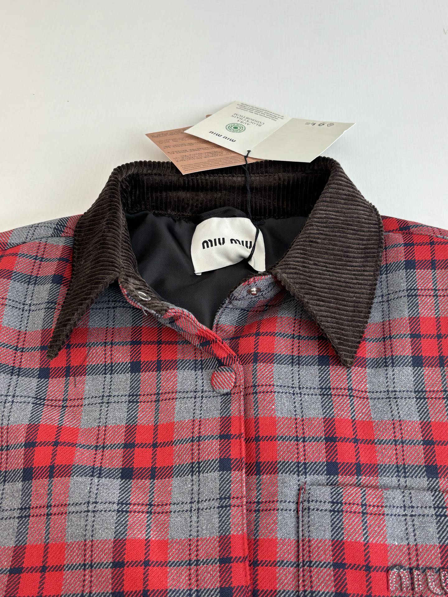 251021 new high-quality wine-red checkered button-down jacket and cotton-padded jacket