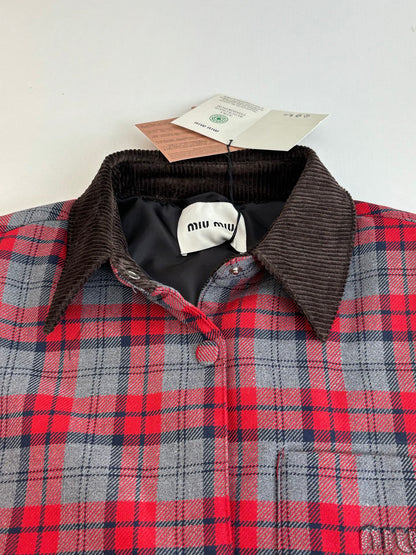 251021 new high-quality wine-red checkered button-down jacket and cotton-padded jacket