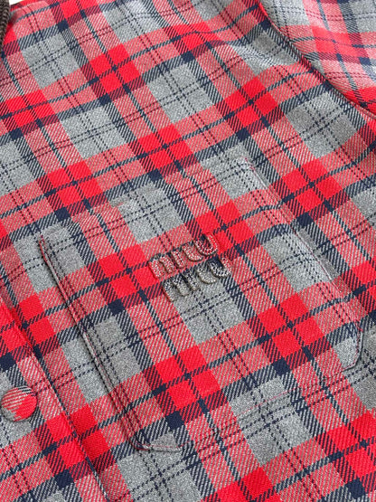 251021 new high-quality wine-red checkered button-down jacket and cotton-padded jacket