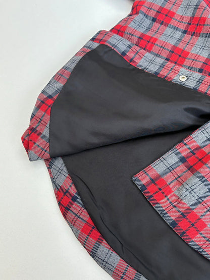 251021 new high-quality wine-red checkered button-down jacket and cotton-padded jacket