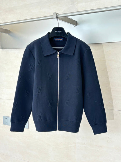251021 New high-quality embossed lapel zipper knitted coat