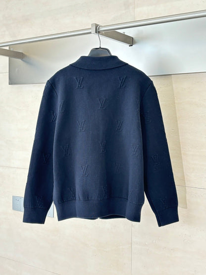 251021 New high-quality embossed lapel zipper knitted coat