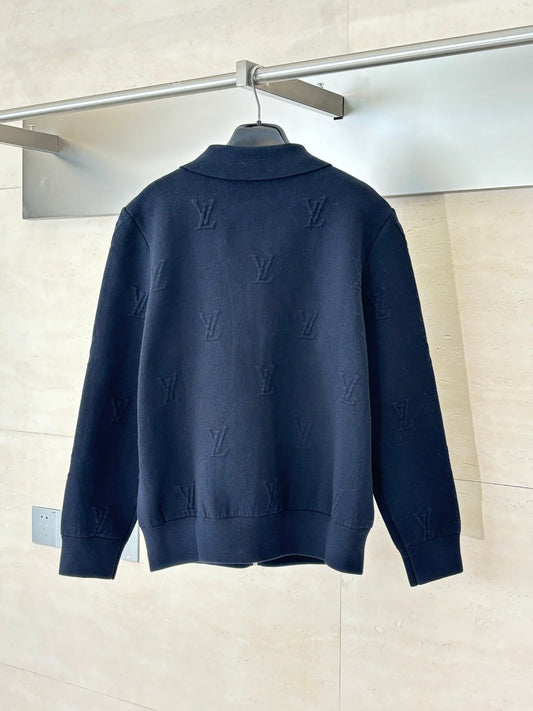 251021 New high-quality embossed lapel zipper knitted coat