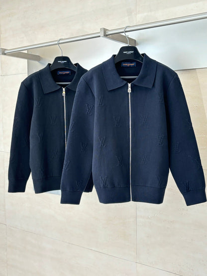 251021 New high-quality embossed lapel zipper knitted coat