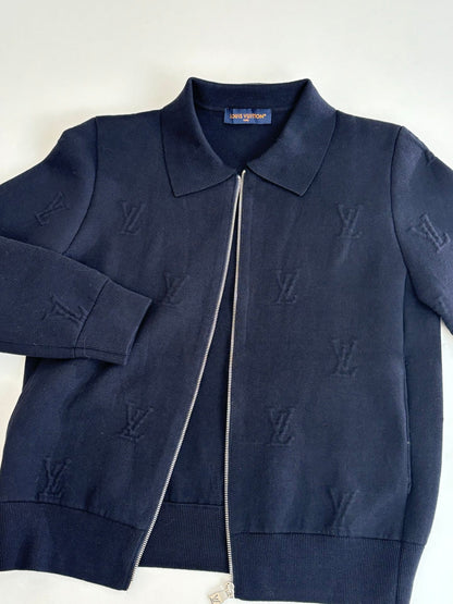 251021 New high-quality embossed lapel zipper knitted coat