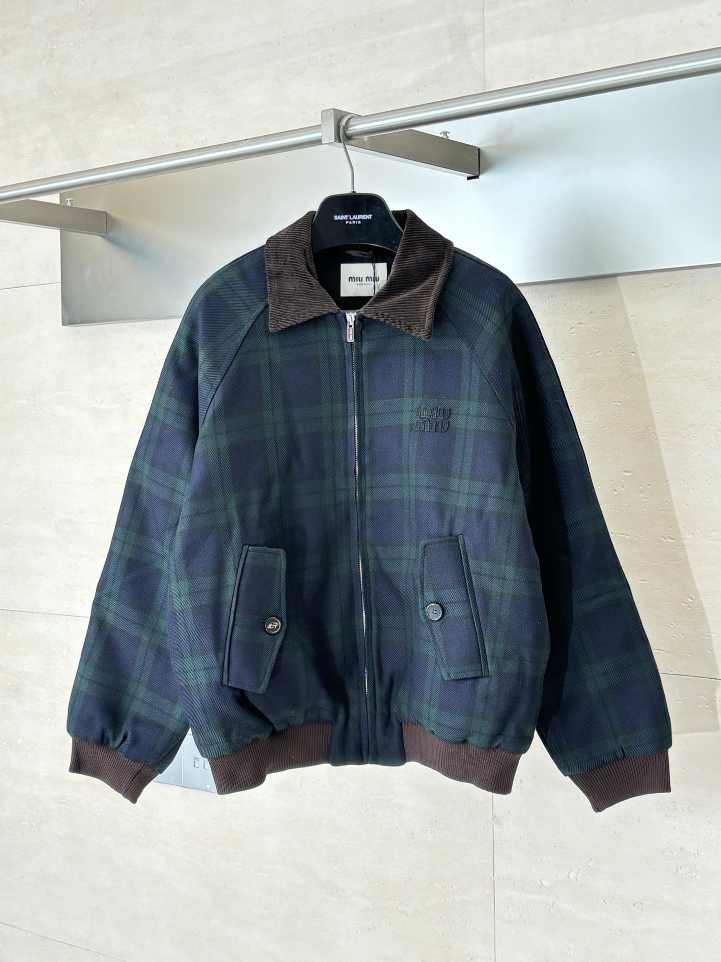251021 New high-quality color-blocking corduroy lapel checkered cotton jacket