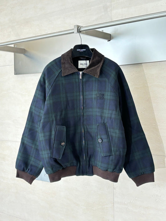 251021 New high-quality color-blocking corduroy lapel checkered cotton jacket
